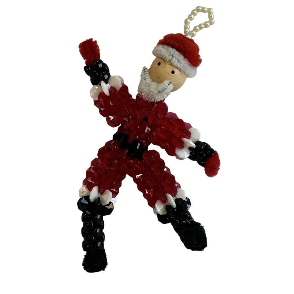 Handmade Beaded Santa Claus Christmas Ornament Unique Festive Decoration